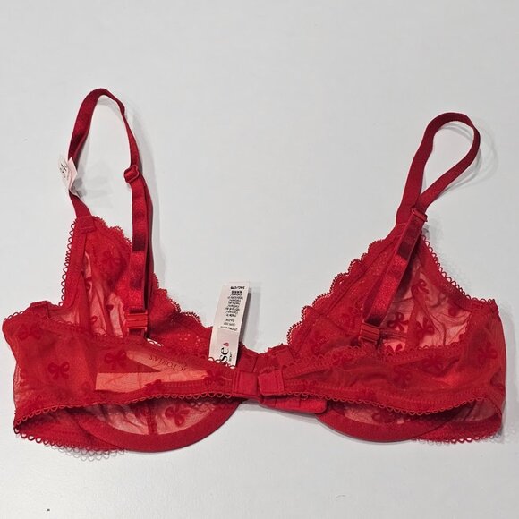 VS Tease Lace-Trim Unlined Demi Bright Vermillion Bows - Picture 6 of 8